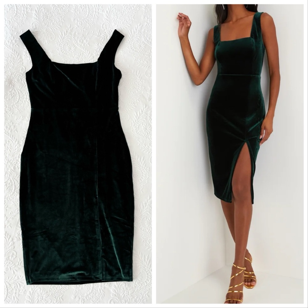 Lulu's Dark Green Velvet Midi Dress